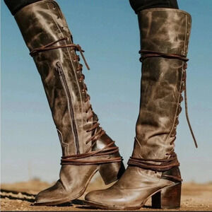 NEW Freebird Coal Grey Leather Lace Up Boots Size 6